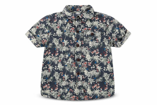 F&F Boys Green Floral Cotton Basic Button-Up Size 2-3 Years Collared Button