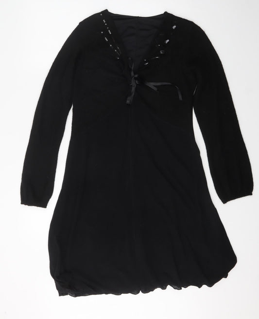 Preworn Womens Black  Viscose Fit & Flare  Size L  V-Neck