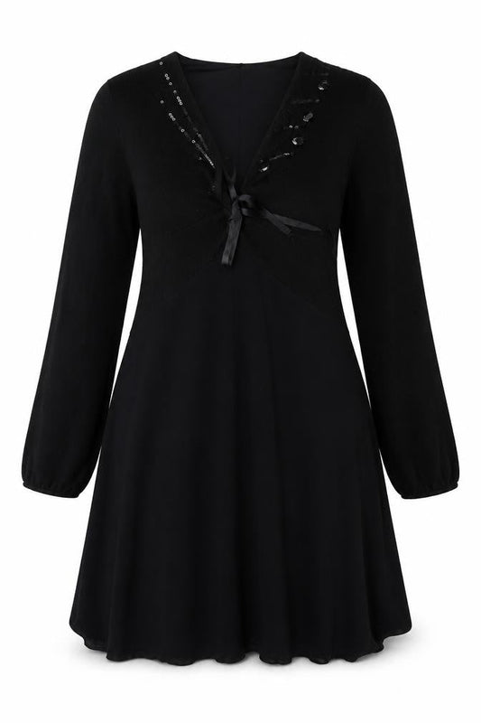Womens Black  Viscose Fit & Flare  Size L  V-Neck