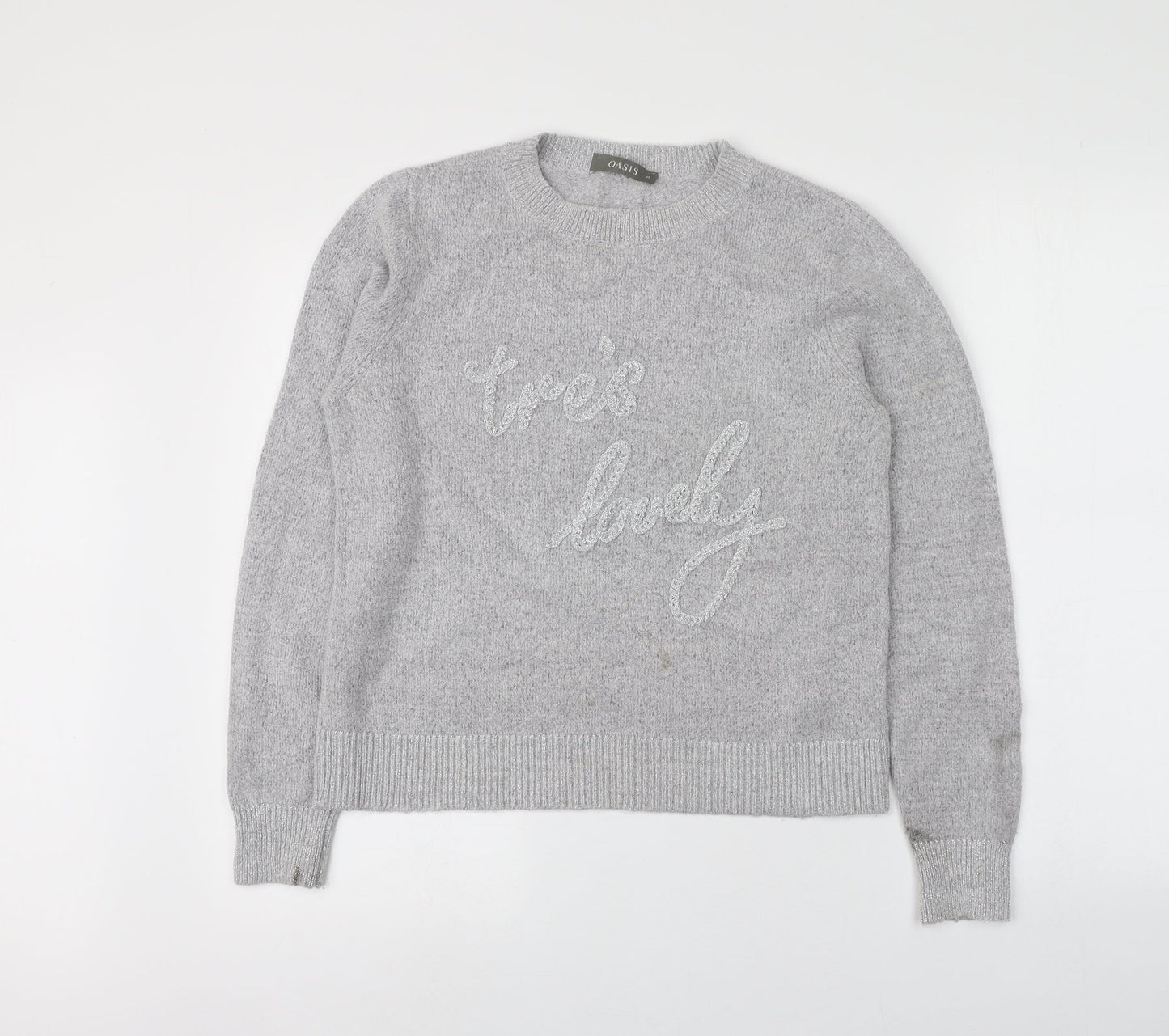 Oasis Womens Grey Round Neck  Acrylic Pullover Jumper Size M
