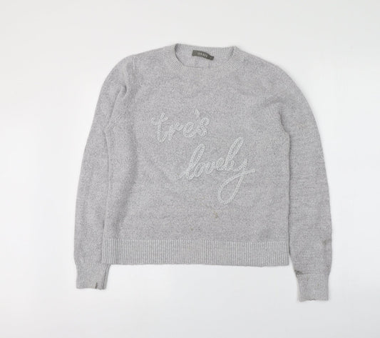 Oasis Womens Grey Round Neck  Acrylic Pullover Jumper Size M