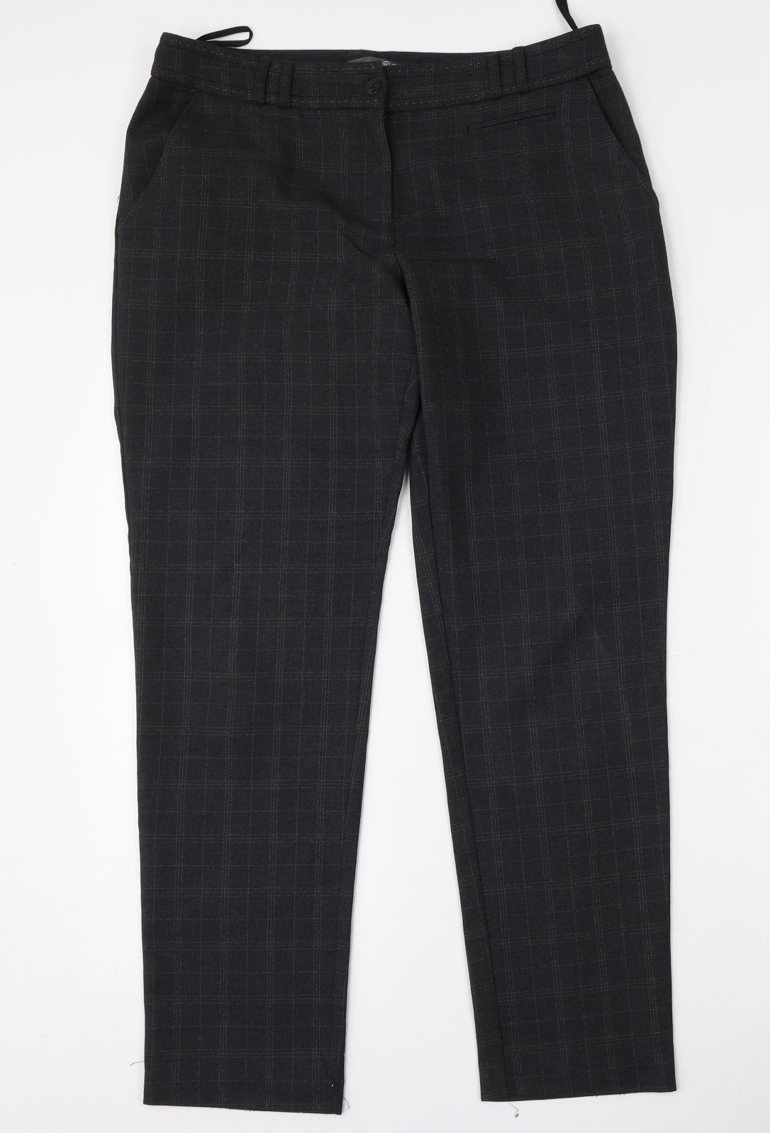 Atmosphere Womens Grey Check Polyester Trousers  Size 12 L30 in Regular Zip