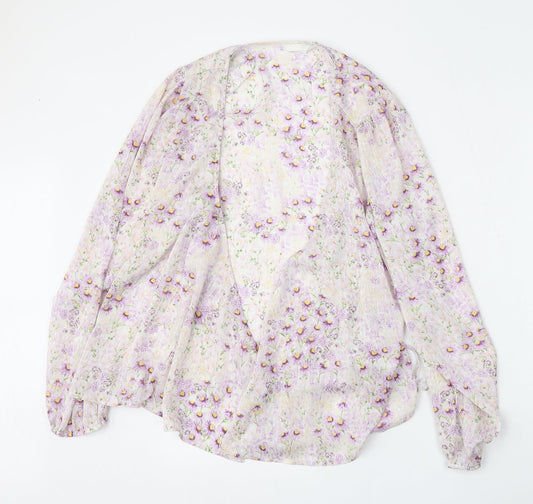 H&M Womens Purple Round Neck Floral Polyester Cardigan Jumper Size L