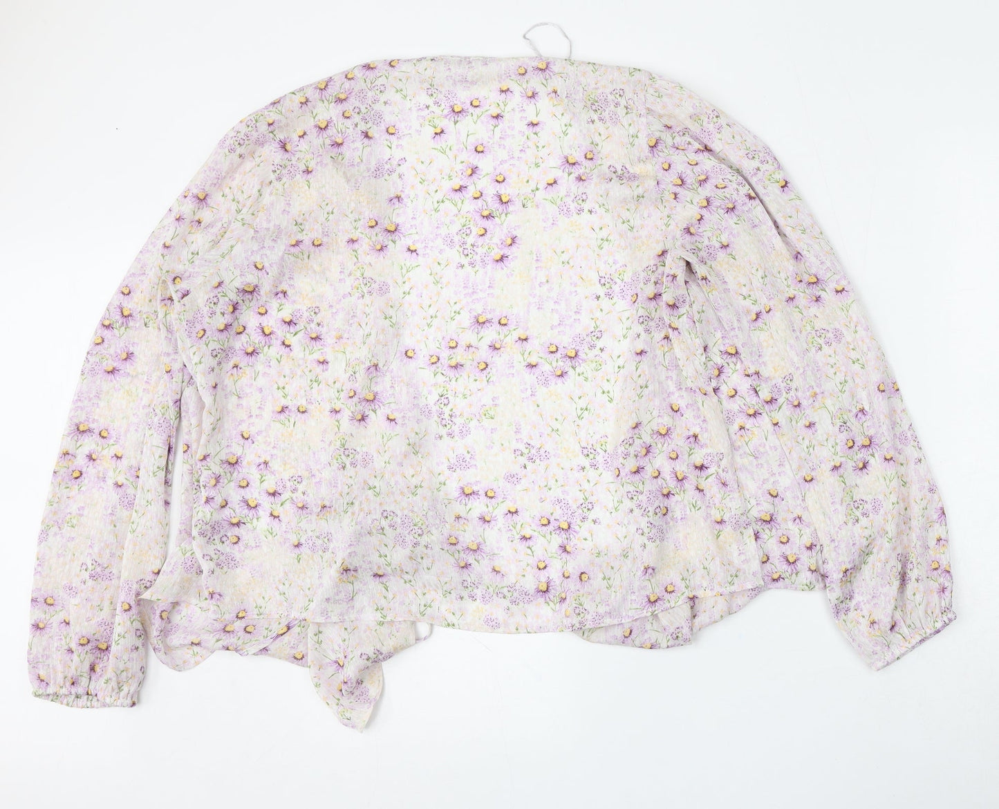 H&M Womens Purple Round Neck Floral Polyester Cardigan Jumper Size L