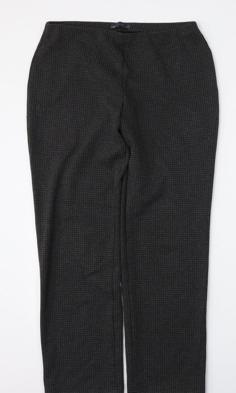 Marks and Spencer Womens Grey Houndstooth Viscose Trousers  Size 12 L28 in Regular