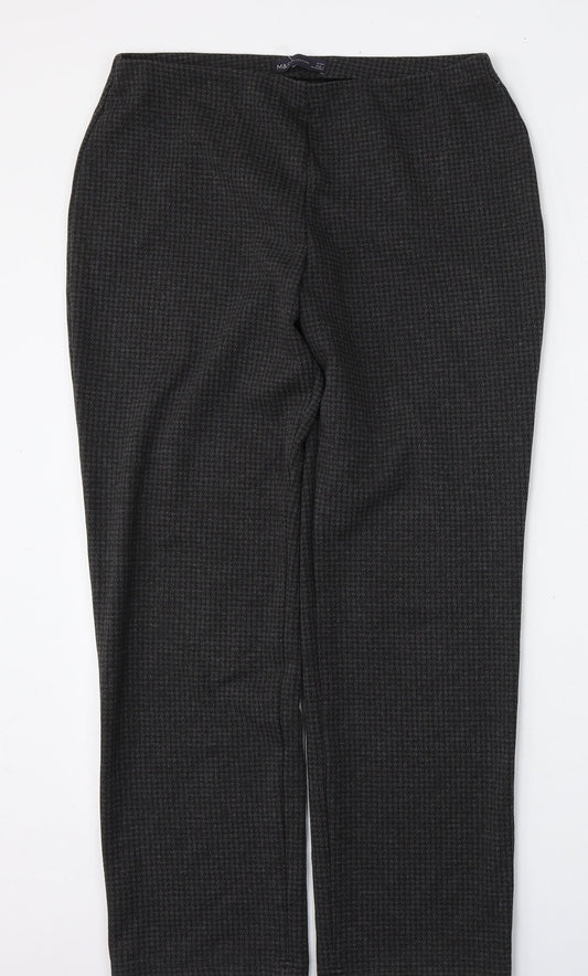 Marks and Spencer Womens Grey Houndstooth Viscose Trousers  Size 12 L28 in Regular