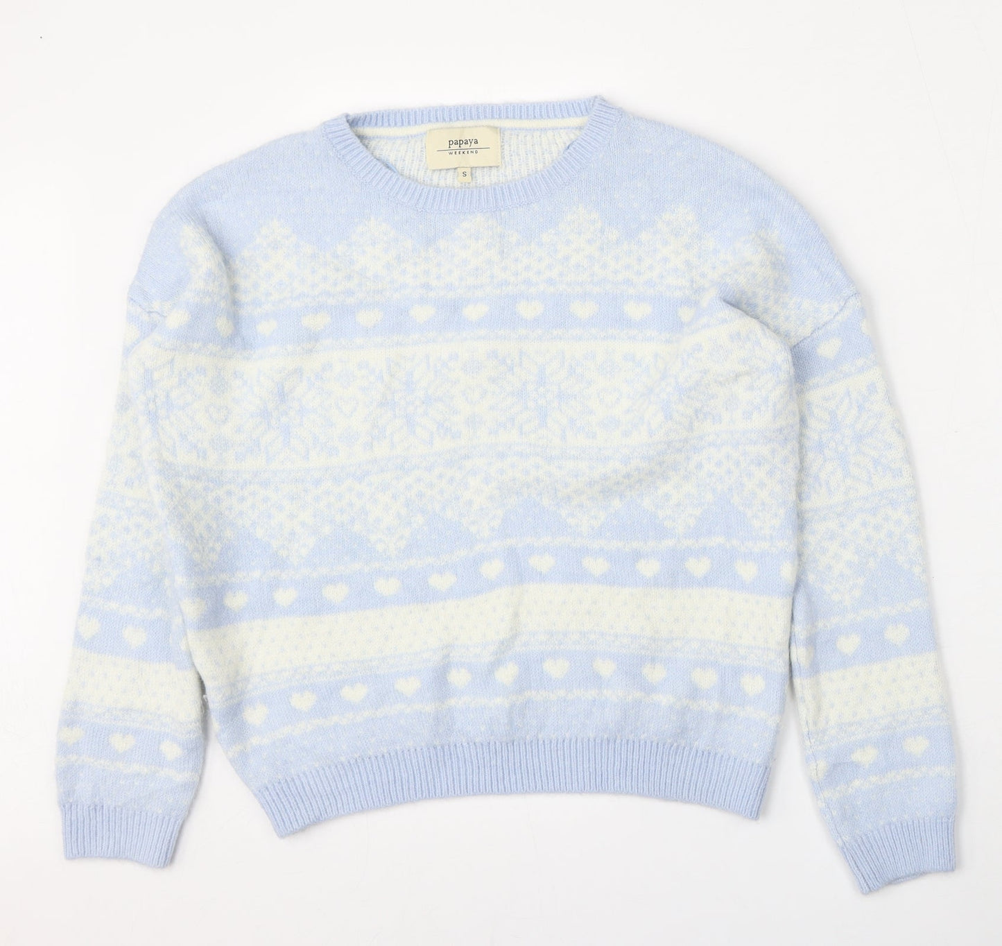 Matalan Womens Blue Round Neck Geometric Acrylic Pullover Jumper Size S