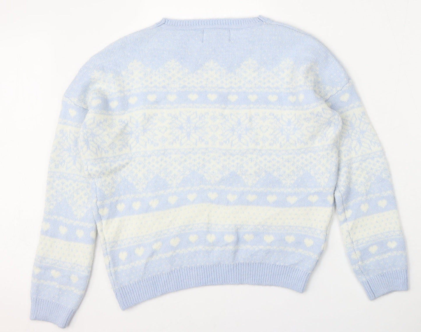 Matalan Womens Blue Round Neck Geometric Acrylic Pullover Jumper Size S