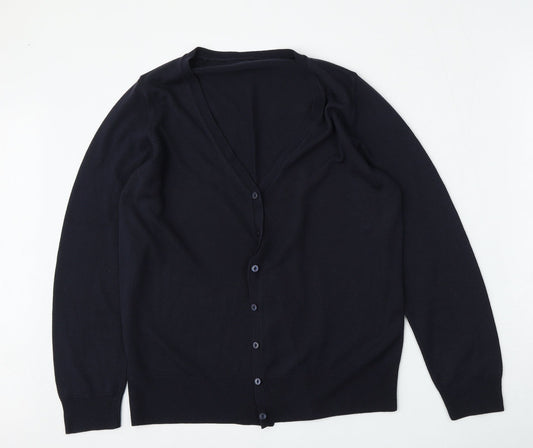 Preworn Womens Blue V-Neck  Polyester Cardigan Jumper Size M