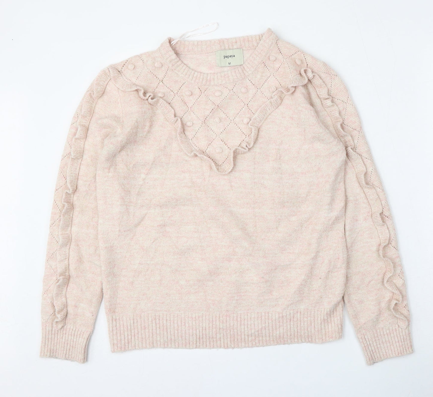 Matalan Womens Pink Round Neck  Acrylic Pullover Jumper Size M