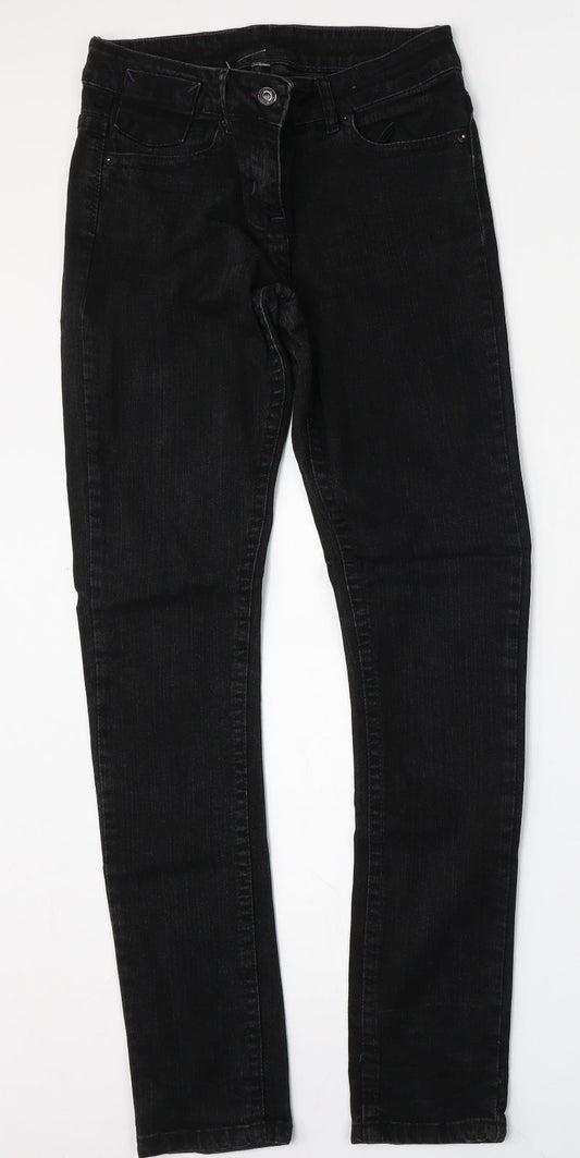 Preworn Womens Black  Polyester Skinny Jeans Size 30 L30 in Regular Button