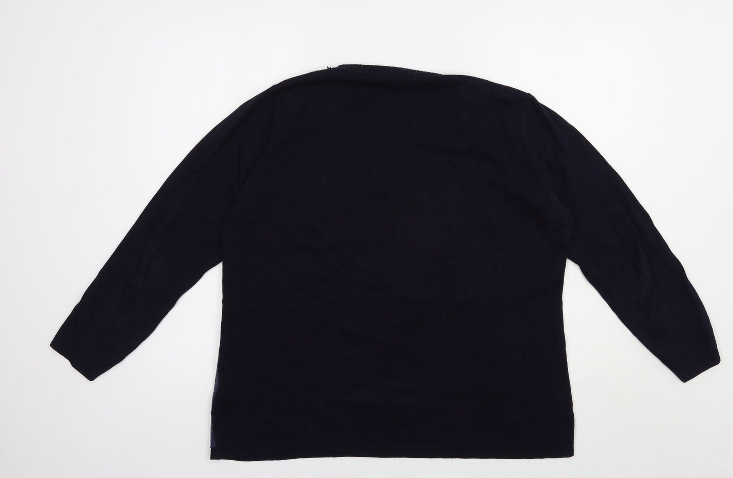 Casamia Womens Blue Crew Neck Geometric Viscose Pullover Jumper Size XL