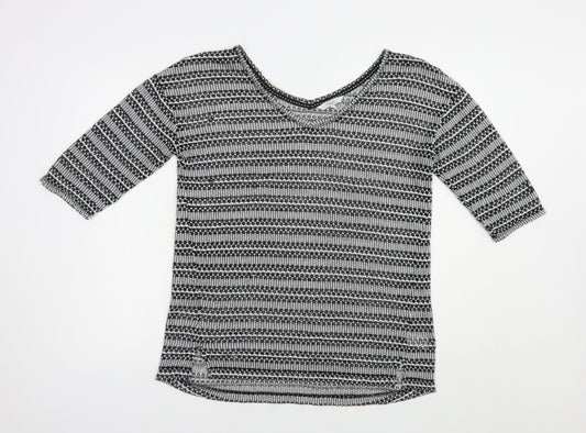 NEXT Womens Grey Scoop Neck Striped Polyester Pullover Jumper Size 14