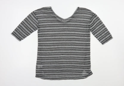 Next Womens Grey Scoop Neck Striped Polyester Pullover Jumper Size 14