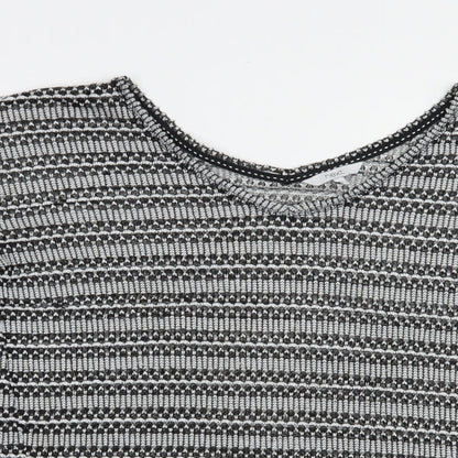 Next Womens Grey Scoop Neck Striped Polyester Pullover Jumper Size 14
