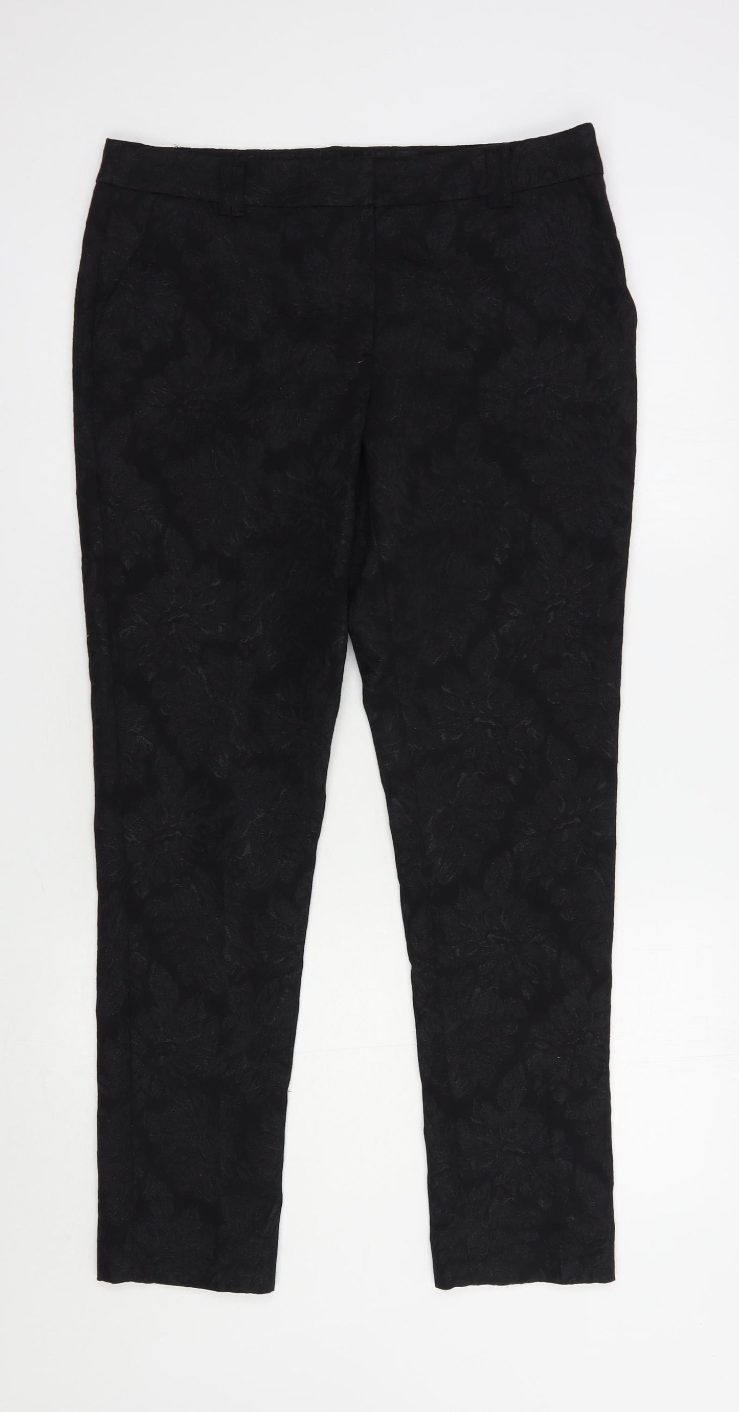 NEXT Womens Black Floral Cotton Dress Pants Trousers Size 10 L29 in Regular Hook & Eye