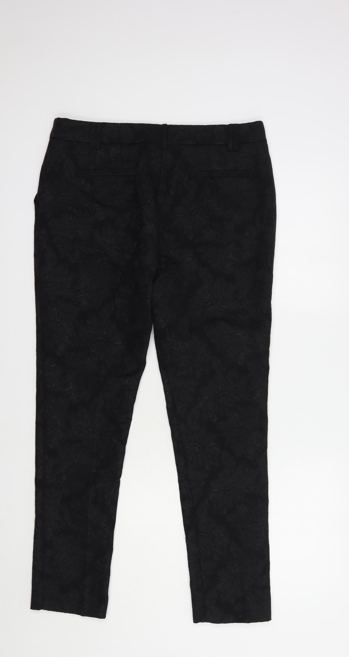 NEXT Womens Black Floral Cotton Dress Pants Trousers Size 10 L29 in Regular Hook & Eye