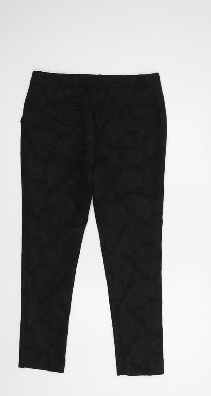 Next Womens Black Floral Cotton Dress Pants Trousers Size 10 L29 in Regular Hook & Eye