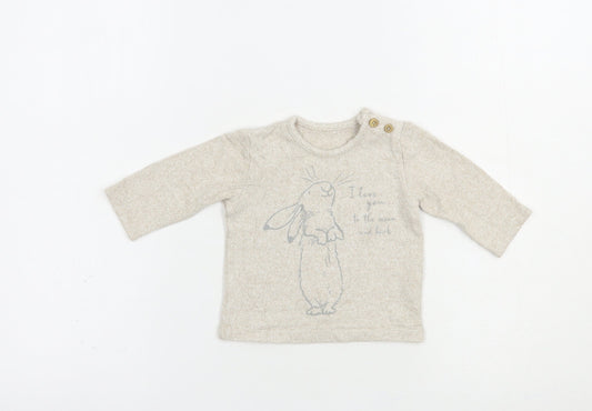 George Baby Beige  Viscose Pullover T-Shirt Size 0-3 Months Crew Neck Pullover - Bunny