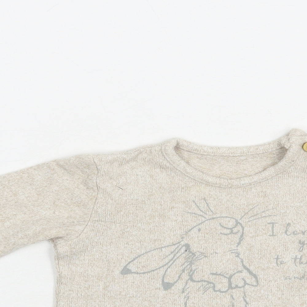 George Baby Beige  Viscose Pullover T-Shirt Size 0-3 Months Crew Neck Pullover - Bunny