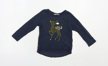 Mac + Ellie Girls Blue  Cotton Basic T-Shirt Size 4 Years Crew Neck Pullover