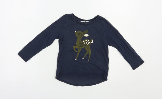 Mac + Ellie Girls Blue  Cotton Basic T-Shirt Size 4 Years Crew Neck Pullover