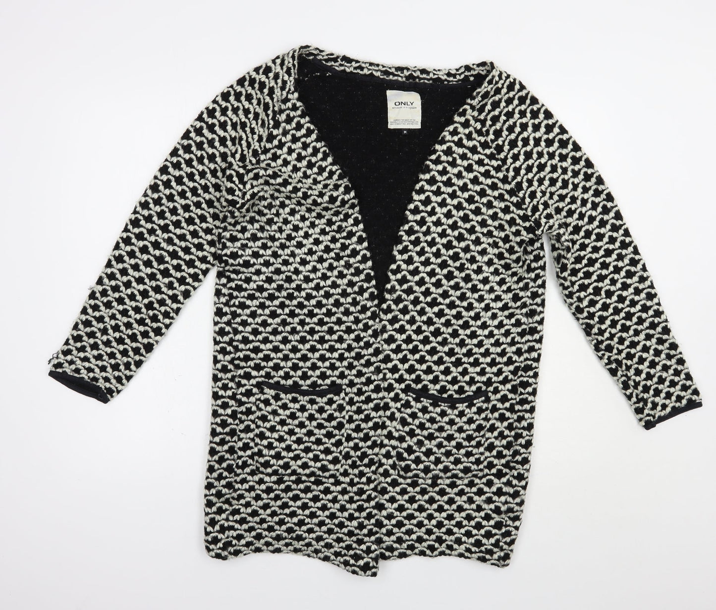 Only Womens Black V-Neck Geometric Acrylic Cardigan Jumper Size M