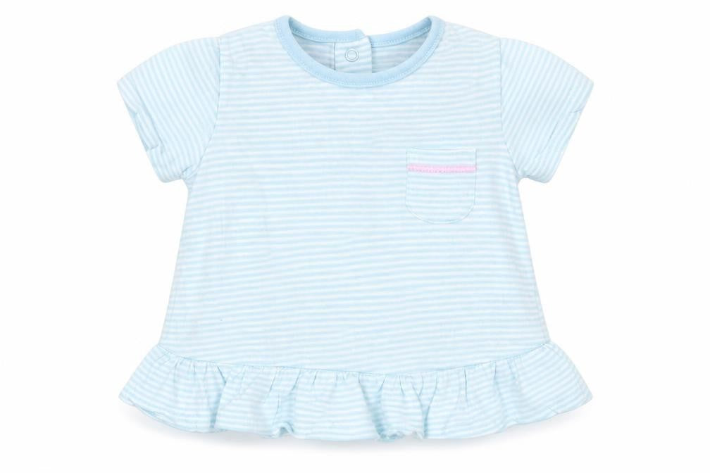 Dunnes Stores Baby Blue Striped Cotton Basic T-Shirt Size 3-6 Months Crew Neck Snap