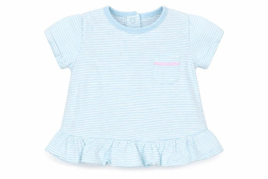 Dunnes Baby Blue Striped Cotton Basic T-Shirt Size 3-6 Months Crew Neck Snap