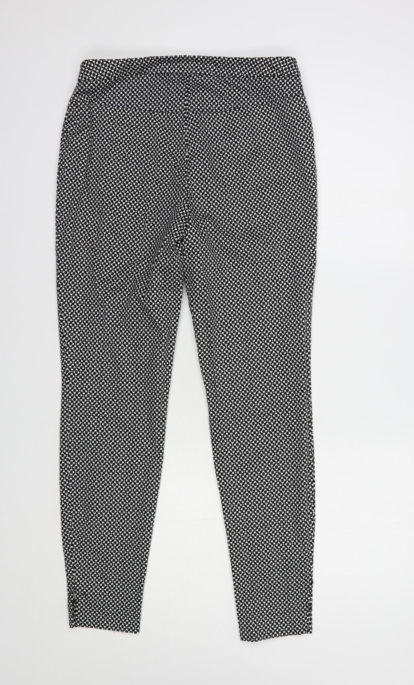 New Look Womens Black Floral Cotton Chino Trousers Size 10 L28 in Regular Hook & Eye
