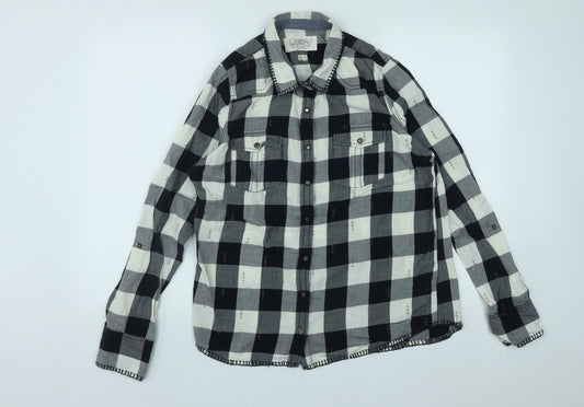 Twenty Three Womens Multicoloured Plaid Cotton Basic Button-Up Size XL Collared