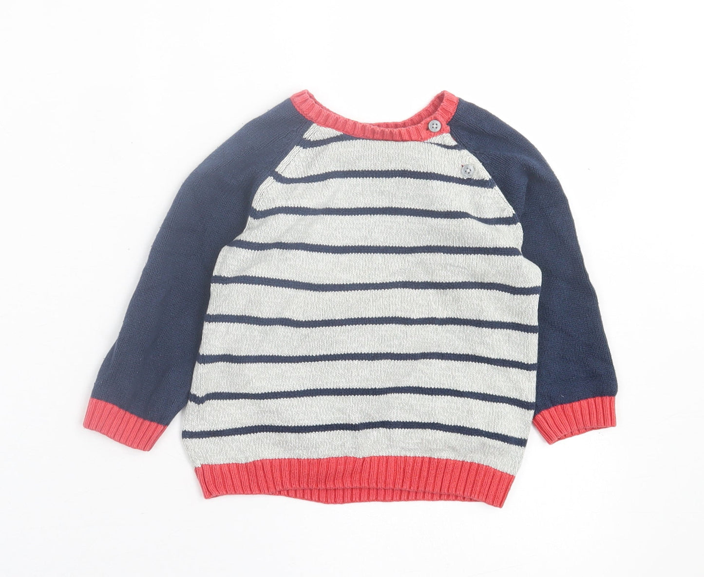 F7F Boys Multicoloured Striped Cotton Pullover Jumper Size 9-12 Months  Button