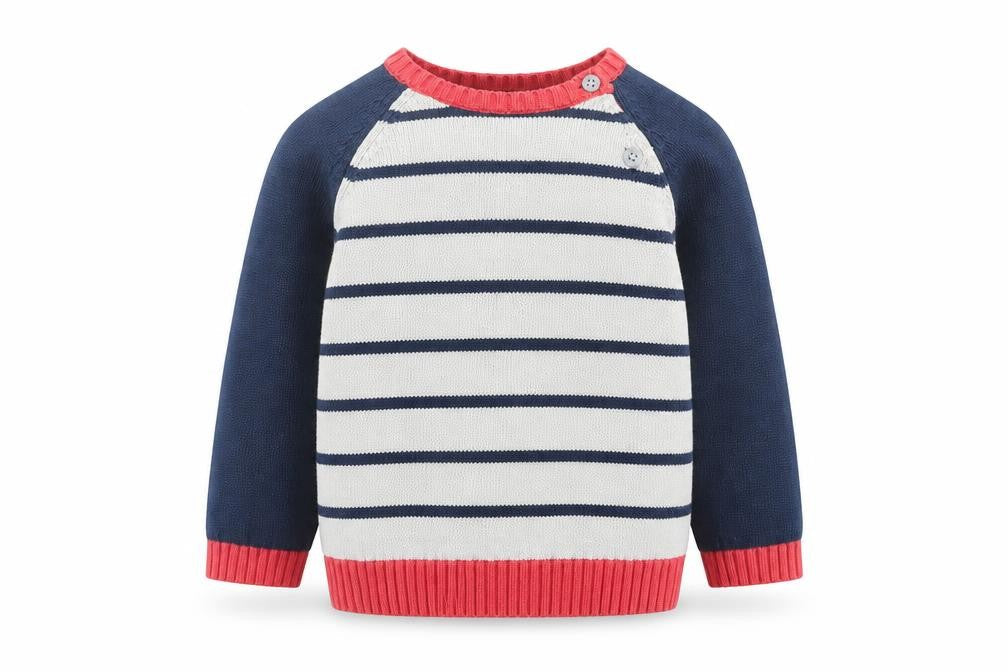 F7F Boys Multicoloured Striped Cotton Pullover Jumper Size 9-12 Months  Button