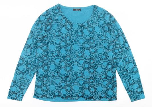 BM Womens Blue Crew Neck Geometric Acrylic Pullover Jumper Size M