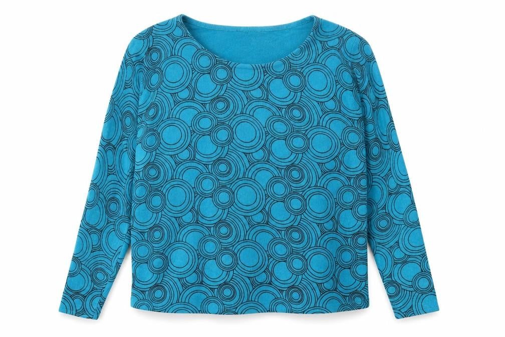Bonmarché Womens Blue Crew Neck Geometric Acrylic Pullover Jumper Size M