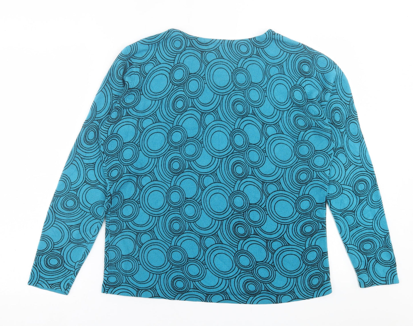 BM Womens Blue Crew Neck Geometric Acrylic Pullover Jumper Size M