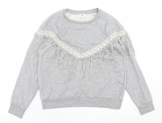 River Island Womens Grey Crew Neck  Cotton Pullover Jumper Size 8