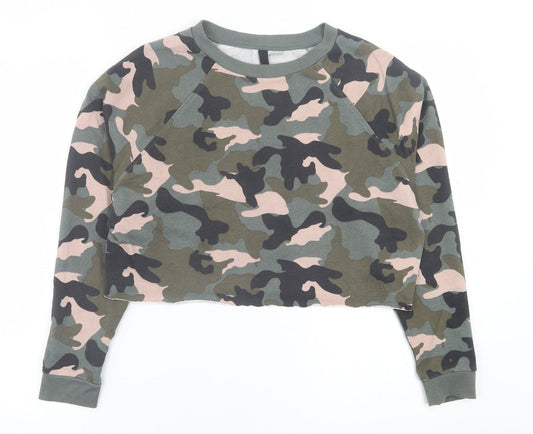 H&M Womens Green Camouflage Polyester Pullover Sweatshirt Size M  Pullover - Cropped