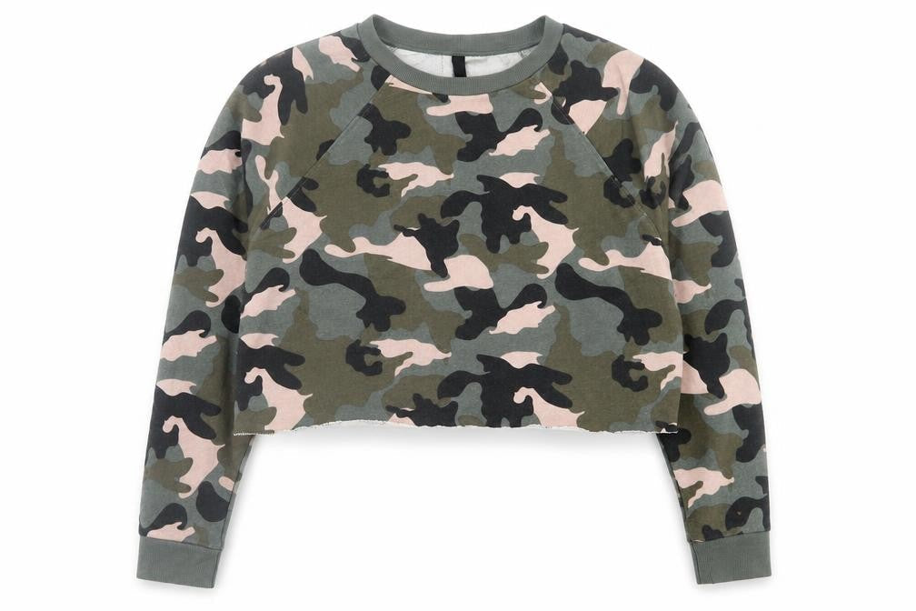 H&M Womens Green Camouflage Polyester Pullover Sweatshirt Size M  Pullover - Cropped
