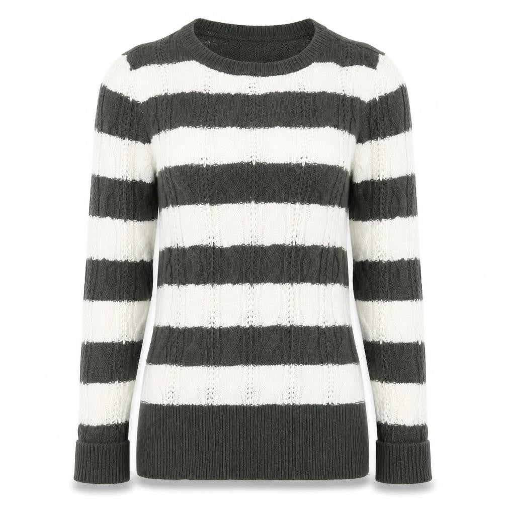 Aphorism Womens Green Crew Neck Striped Nylon Pullover Jumper Size M