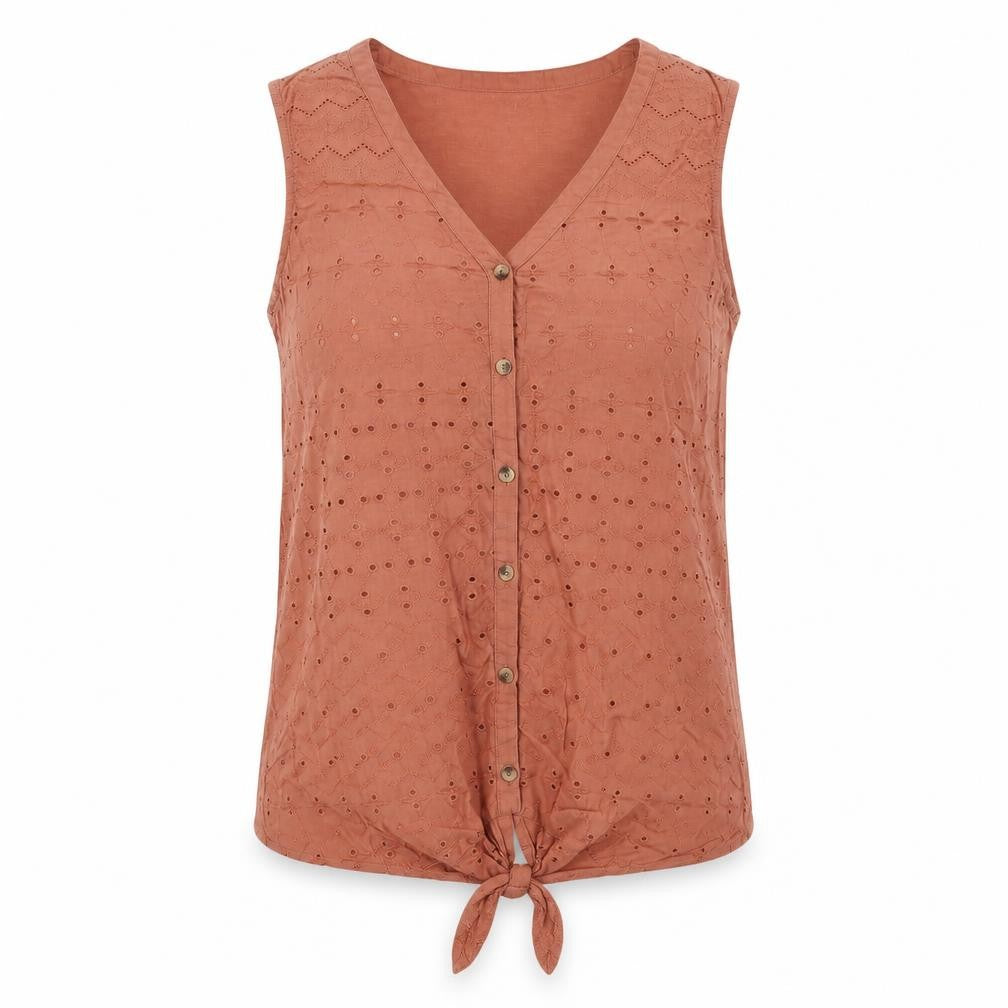 Dunnes Stores Womens Brown  Cotton Basic Blouse Size XS V-Neck