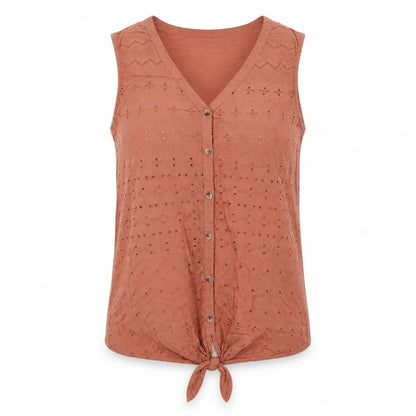 Dunnes Womens Brown  Cotton Basic Blouse Size XS V-Neck