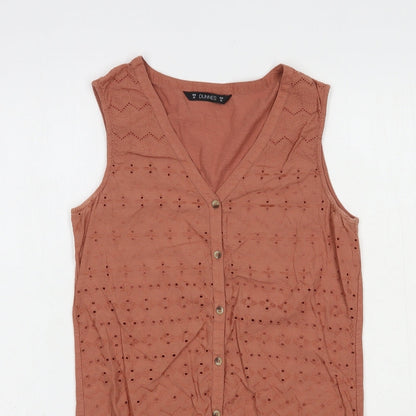 Dunnes Womens Brown  Cotton Basic Blouse Size XS V-Neck