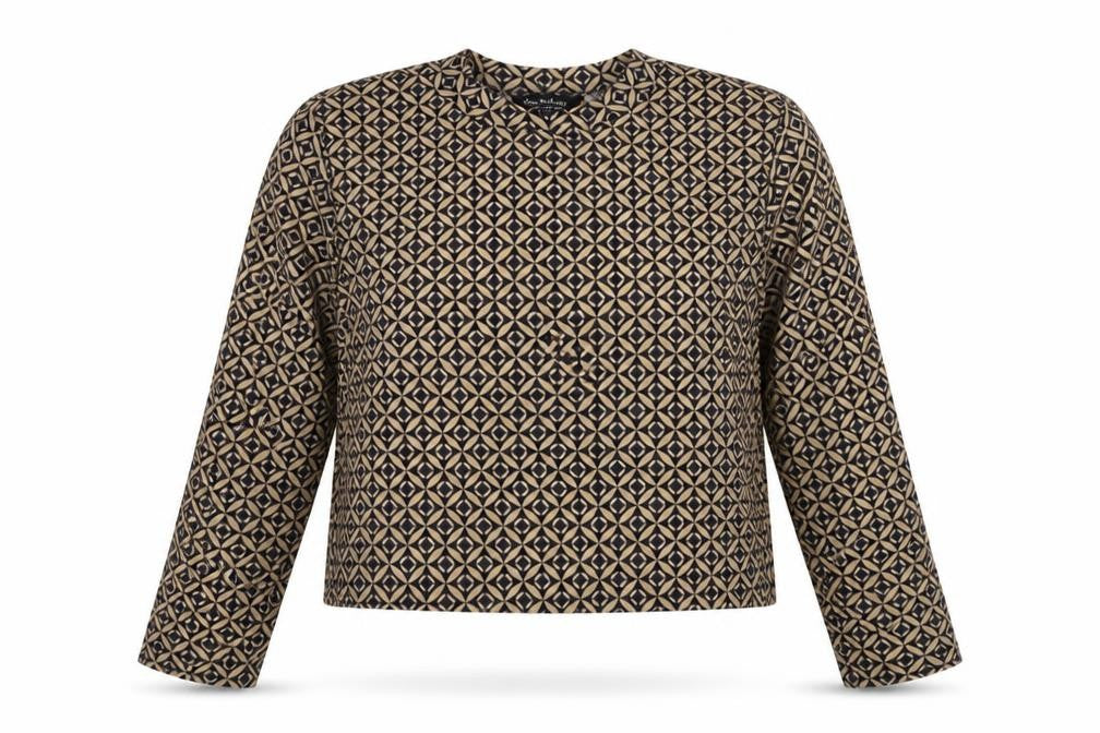 Miss Selfridge Womens Beige Geometric Polyester Cropped Blouse Size 14 Mock Neck