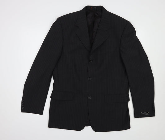 Ciro Citterio Mens Black Striped  Jacket Blazer Size 38  Button