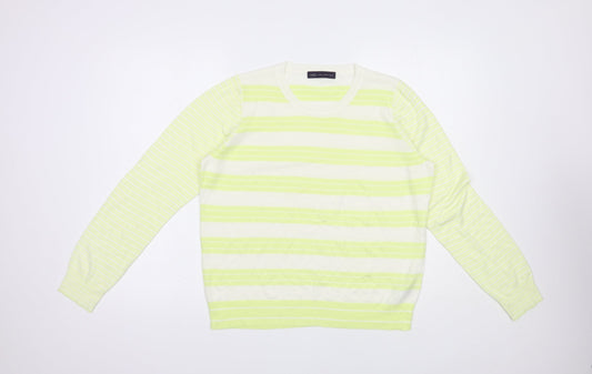 Marks and Spencer Womens White Crew Neck Striped Acrylic Pullover Jumper Size 14