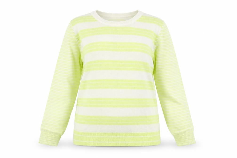 Marks & Spencer Womens White Crew Neck Striped Acrylic Pullover Jumper Size 14