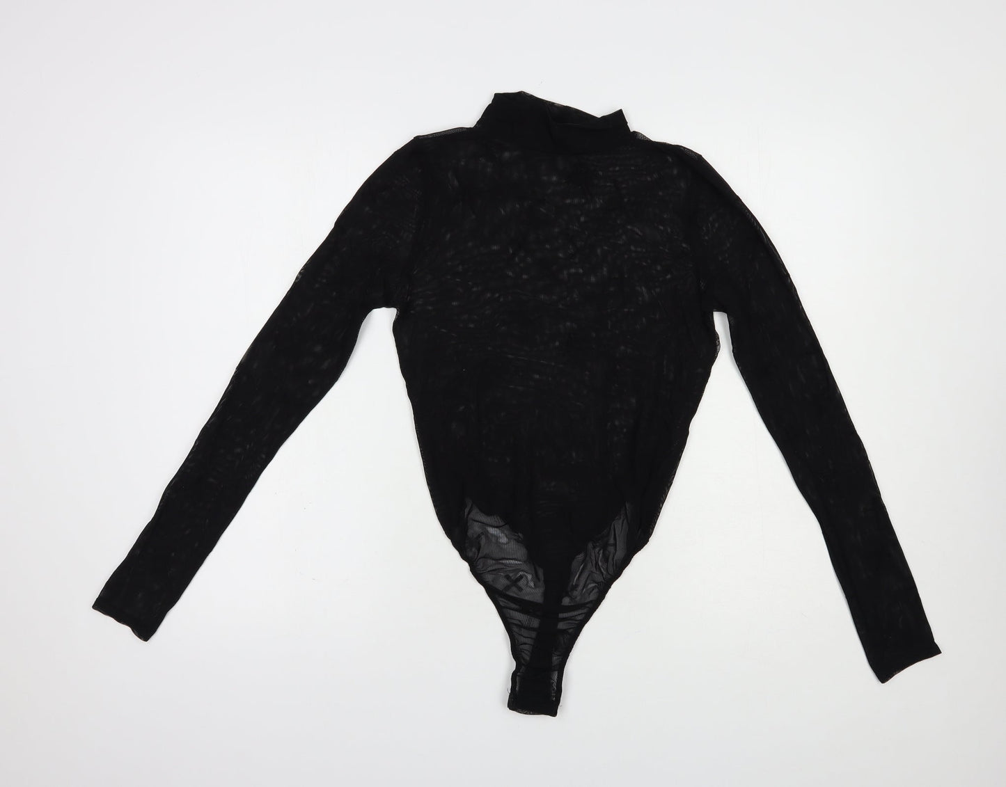 Missg Womens Black Geometric Polyester Bodysuit One-Piece Size M  Snap - Cross Pattern