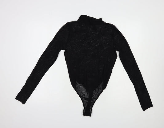 Missg Womens Black Geometric Polyester Bodysuit One-Piece Size M  Snap - Cross Pattern