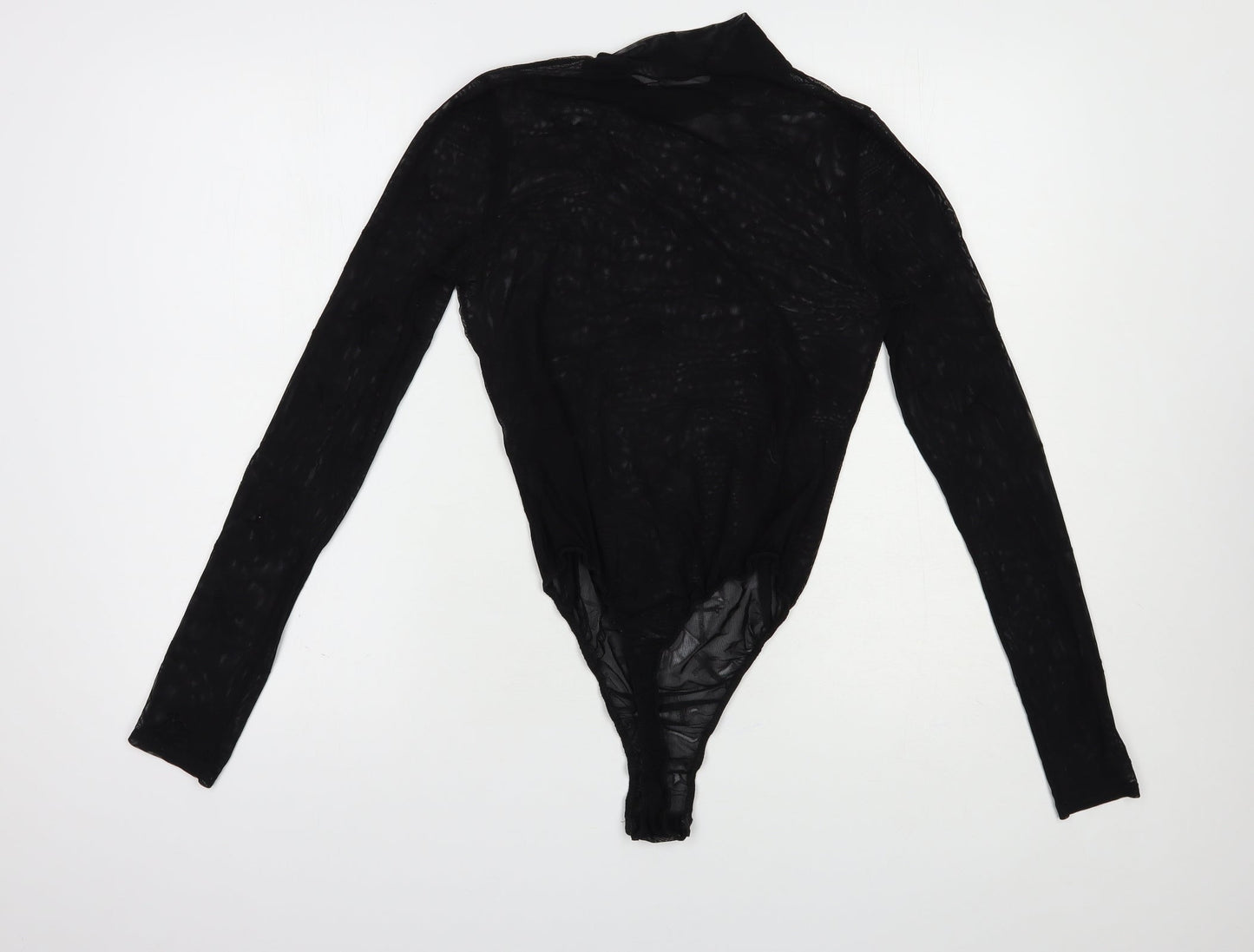 Missg Womens Black Geometric Polyester Bodysuit One-Piece Size M  Snap - Cross Pattern
